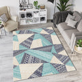 Geometric Tribal Patchwork Rug Navy Aqua Teal Bohemian Abstract