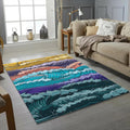 Vibrant Cartoon Ocean Waves Rug Dynamic Blue Purple Sea Art Mat