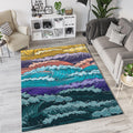 Vibrant Cartoon Ocean Waves Rug Dynamic Blue Purple Sea Art Mat