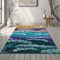 Vibrant Cartoon Ocean Waves Rug Dynamic Blue Purple Sea Art Mat