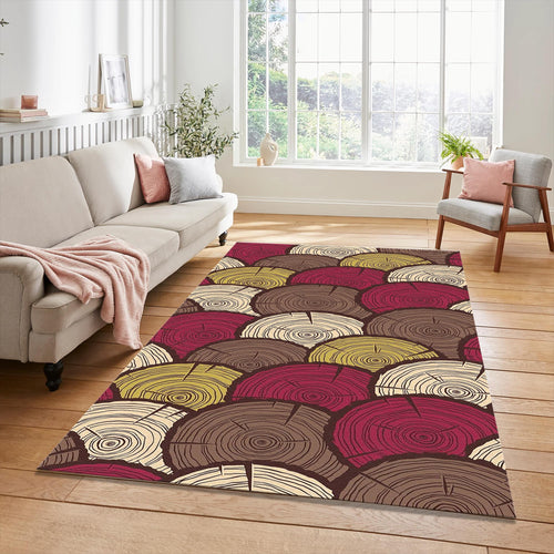 Stylized Wood Slice Rug Tree Ring Log Pile Rustic Cabin Decor