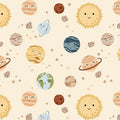 Cute Celestial Planets Pattern Rug Neutral Pastel Space Nursery