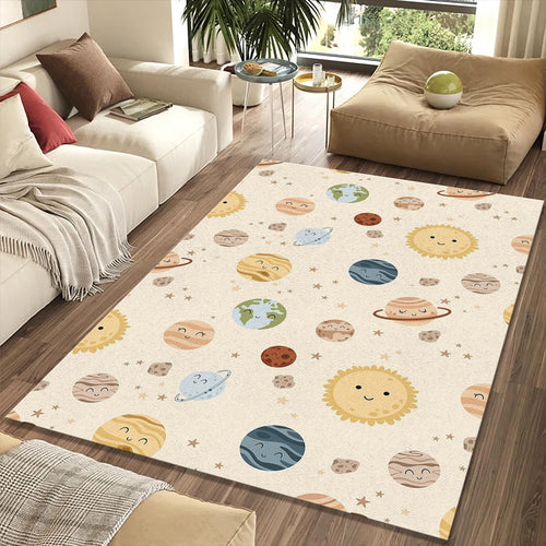 Cute Celestial Planets Pattern Rug Neutral Pastel Space Nursery