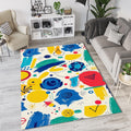 Mid-Century Pop Art Abstract Rug Primary Color Brushstroke Doodle