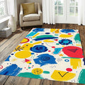 Mid-Century Pop Art Abstract Rug Primary Color Brushstroke Doodle