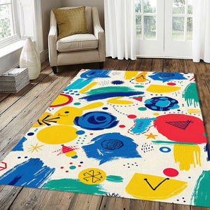 Mid-Century Pop Art Abstract Rug Primary Color Brushstroke Doodle