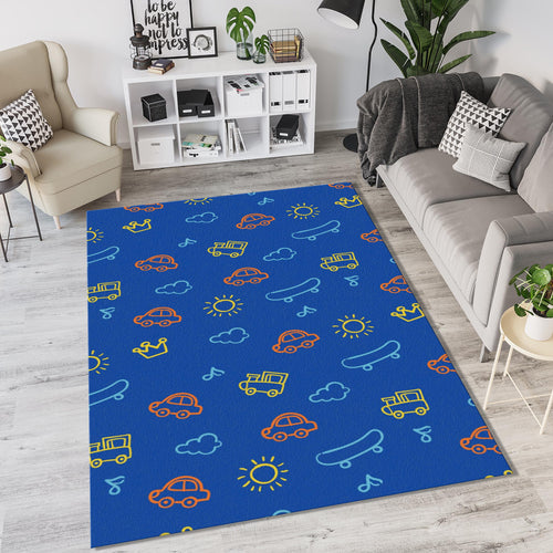 Cute Car Train Skateboard Doodle Rug