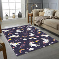Cute Unicorn Rainbow Pattern Rug Magical Stars Girls Bedroom