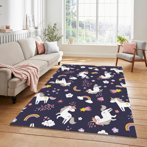 Cute Unicorn Rainbow Pattern Rug Magical Stars Girls Bedroom