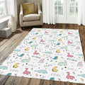 Cute Dinosaur Doodle Pattern Rug Pastel Pink Green Dino Kids