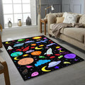 Colorful Space Doodle Pattern Rug Rocket Planets UFO Kids