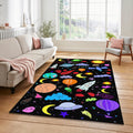 Colorful Space Doodle Pattern Rug Rocket Planets UFO Kids