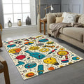 Science Lab Doodle Pattern Rug Cosmic Planets Test Tubes