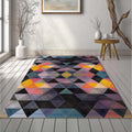 Geometric Abstract Triangle Rug Moody Dark Purple Yellow Diamond