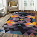 Geometric Abstract Triangle Rug Moody Dark Purple Yellow Diamond