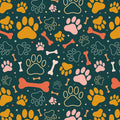 Dog Paw Print Pattern Rug Cute Pet Lover Bone Doodle Mat Deep