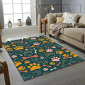 Dog Paw Print Pattern Rug Cute Pet Lover Bone Doodle Mat Deep