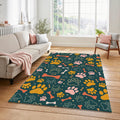Dog Paw Print Pattern Rug Cute Pet Lover Bone Doodle Mat Deep