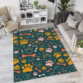 Dog Paw Print Pattern Rug Cute Pet Lover Bone Doodle Mat Deep