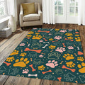 Dog Paw Print Pattern Rug Cute Pet Lover Bone Doodle Mat Deep