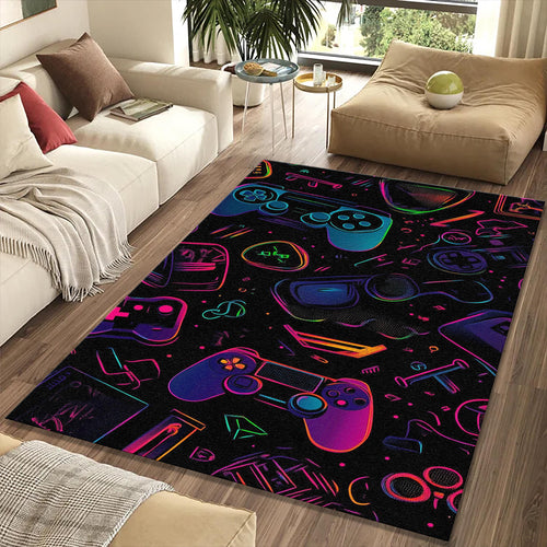Neon Gaming Controller Pattern Rug Cyberpunk VR Headset Gamer