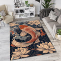 Japanese Koi Fish & Lotus Rug Oriental Navy Blue Tranquil Water
