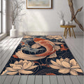 Japanese Koi Fish & Lotus Rug Oriental Navy Blue Tranquil Water