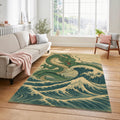 Japanese Dragon Great Wave Rug Ukiyo-e Green Dragon Mythological