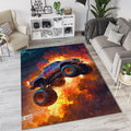 Extreme Monster Truck Fire Jump Rug
