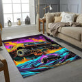 Neon Synthwave Monster Truck Rug Cyberpunk Off-Road Fire Jump Mat