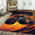 Fiery Orange Monster Truck Rug High Impact Graphic Big Tires Mat