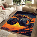 Fiery Orange Monster Truck Rug High Impact Graphic Big Tires Mat