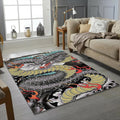 Japanese Irezumi Dragon Tattoo Rug Oriental Black & Olive Green