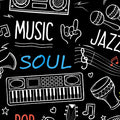 High Contrast Music Doodle Rug Black White Line Art Instruments