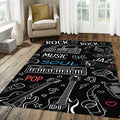 High Contrast Music Doodle Rug Black White Line Art Instruments