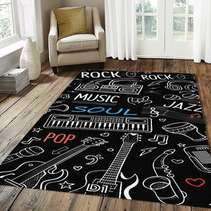 High Contrast Music Doodle Rug Black White Line Art Instruments