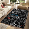 High Contrast Music Doodle Rug Black White Line Art Instruments