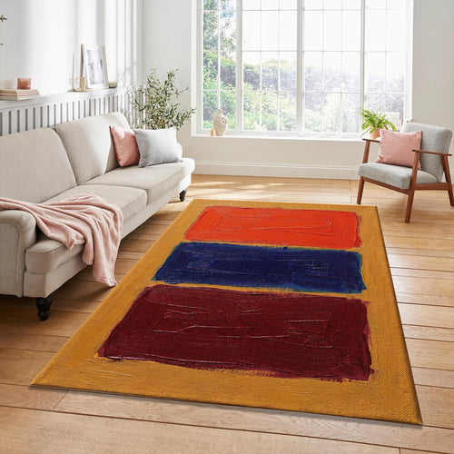 Abstract Color Block Painterly Rug Rothko Style Yellow Navy Red