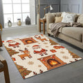 Cozy Cartoon Santa Reindeer Rug Hand-Drawn Fireplace Christmas