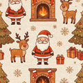 Cozy Cartoon Santa Reindeer Rug Hand-Drawn Fireplace Christmas