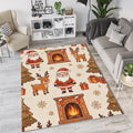 Cozy Cartoon Santa Reindeer Rug Hand-Drawn Fireplace Christmas