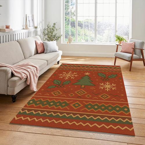 Cozy Christmas Sweater Rug Nordic Fair Isle Snowflake Holiday