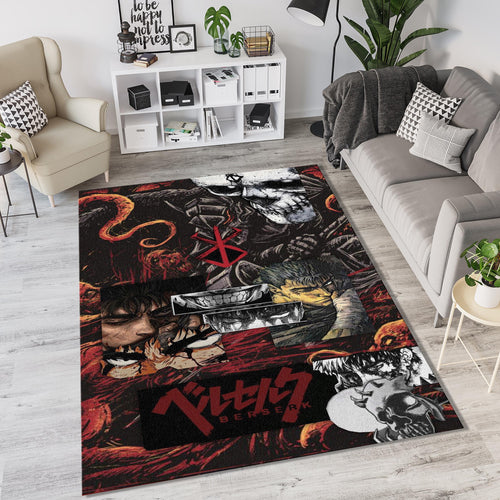 Berserk Chaotic Collage Rug Guts Demon Blood Red Black Anime Mat