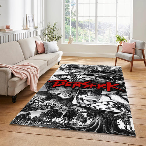 Berserk Manga Collage Rug Guts Berserker Armor Black White Mat