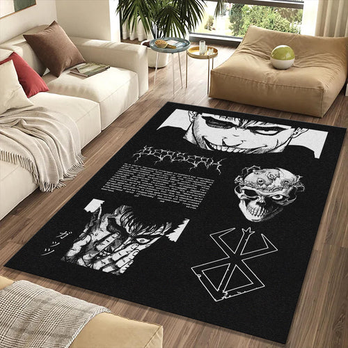 Berserk Iconic Imagery Rug Black White Guts Skull Brand of