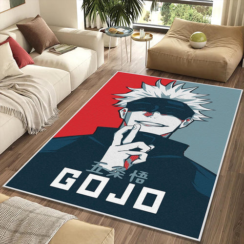 Gojo Pop Art Poster Rug JJK Hope Style Red Blue Fan Mat Manga