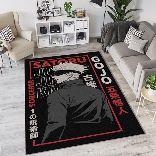 Gojo Pop Art Poster Rug JJK Hope Style Red Blue Fan Mat Manga