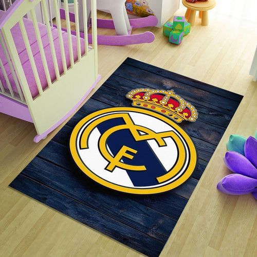 Real Madrid Rug Navy Blue 3D Texture Non-Slip Mat Modern Soccer