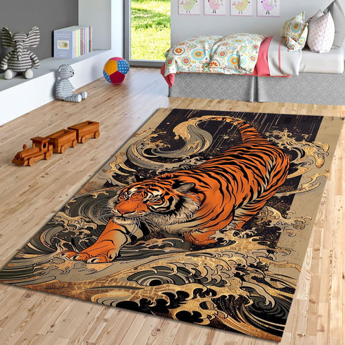 Japanese Tiger Ukiyo-e Rug Living Room Decor Non-Slip Washable