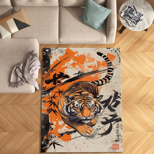 Japanese Tiger Ukiyo-e Rug Living Room Decor Non-Slip Washable